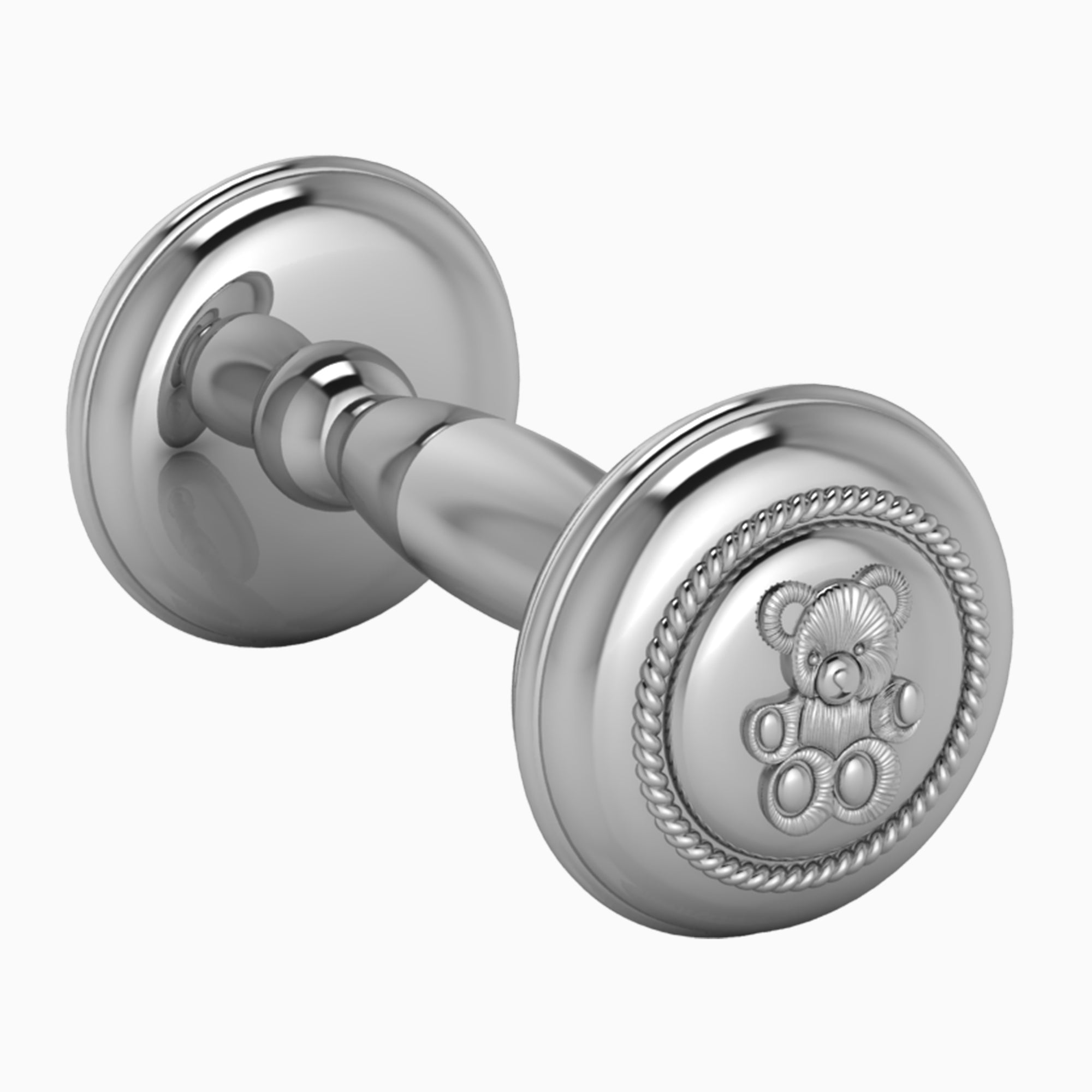 Krysaliis Silver Plate Dumbell Rattle - Teddy Rope