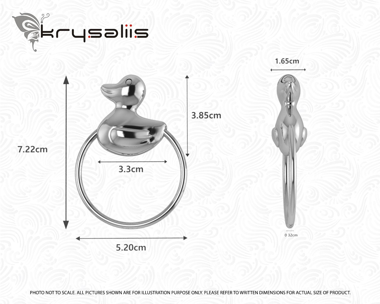 Krysaliis Sterling Silver Baby Rattle - Duck Ring
