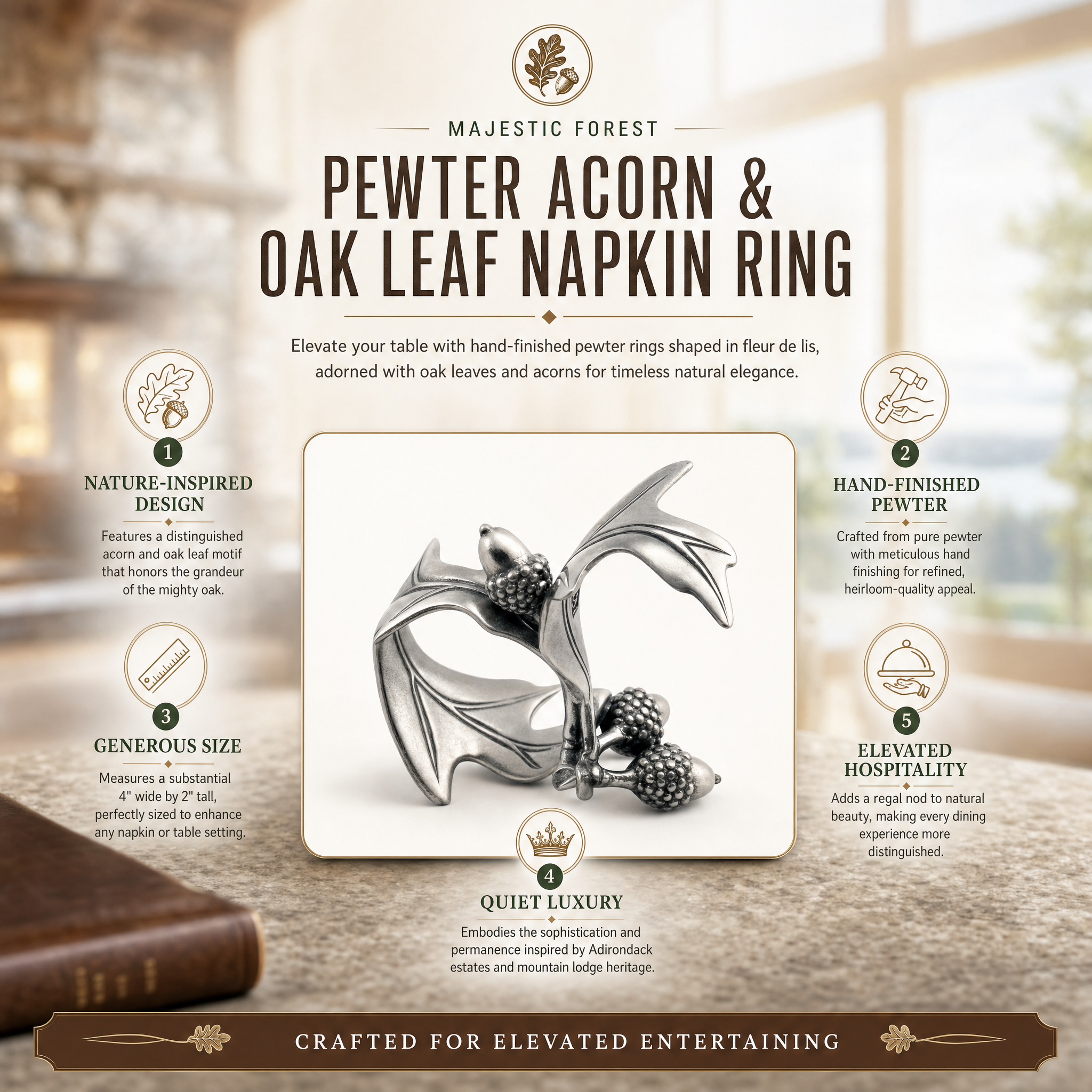 Pewter Acorn & Oak Leaf Napkin Ring