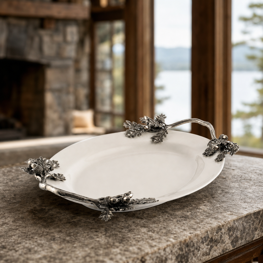 Acorn Oak & Leaf  Stoneware Tray - Small