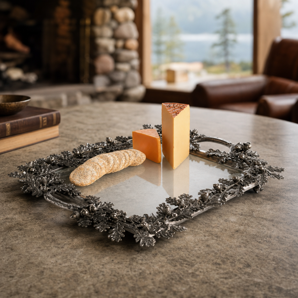 Acorn Oak & Leaf Square Glass Tray