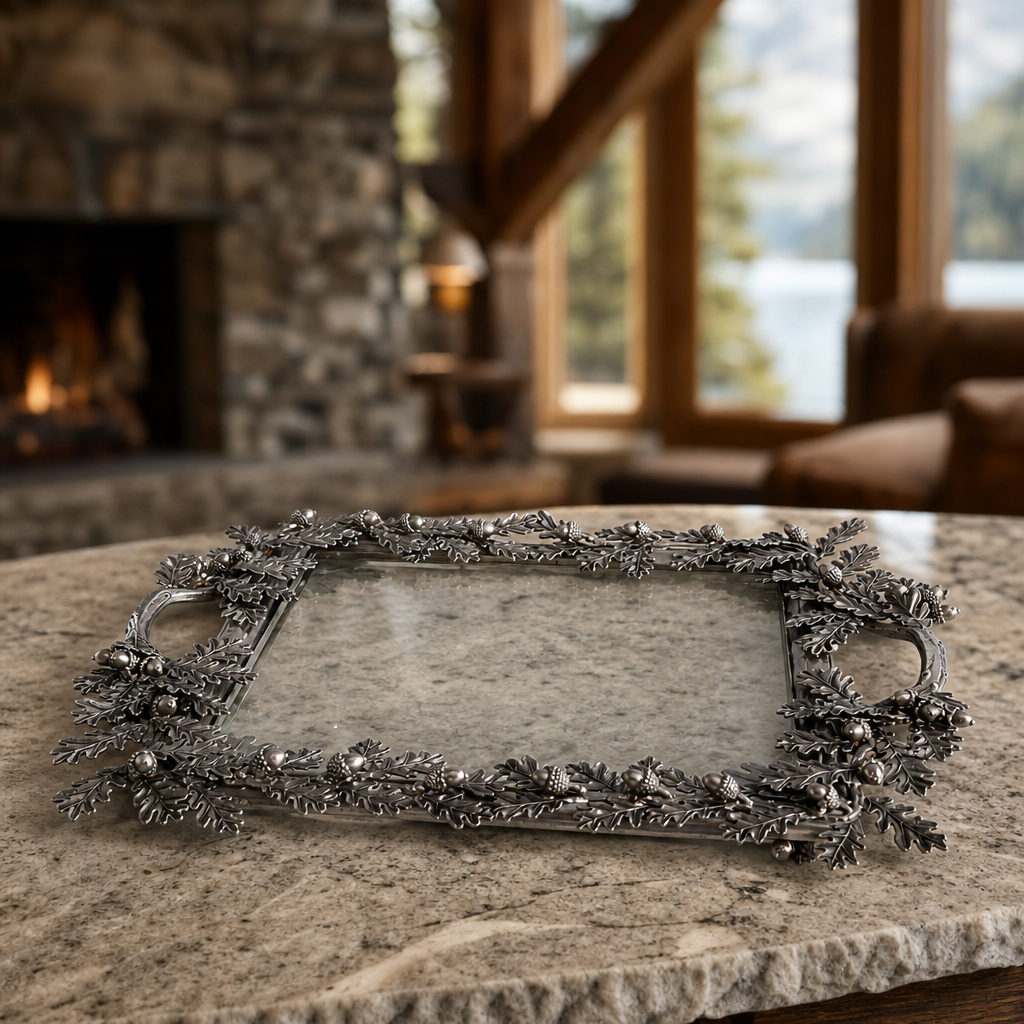 Acorn Oak & Leaf Square Glass Tray