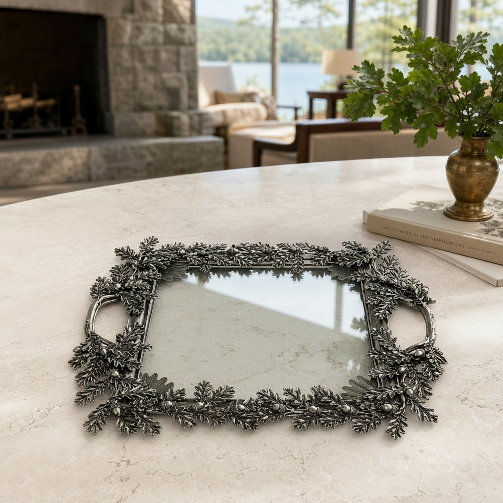 Acorn Oak & Leaf Square Glass Tray