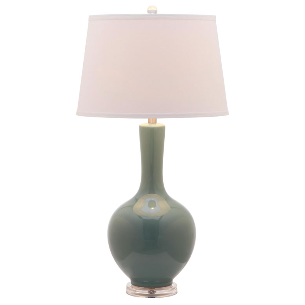 Blanche Ceramic Gourd Lamp in Teal with Off White Shade (Set of 2)