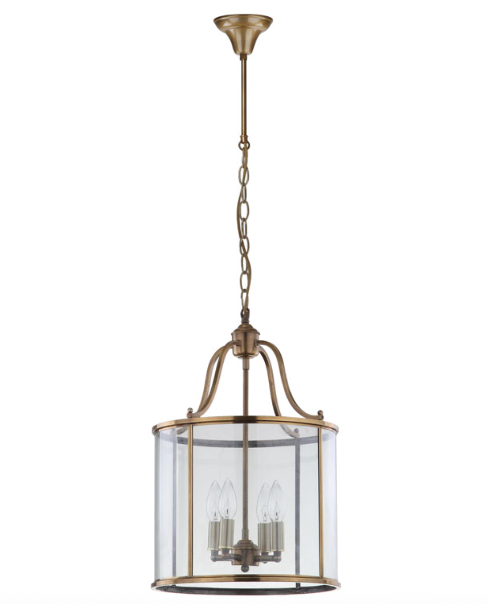 Sutton Place Steel Pendant in Brass with Clear Glass Shade