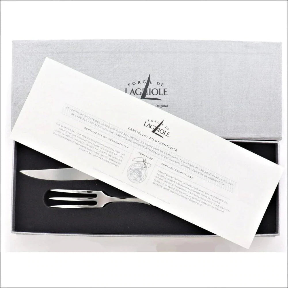 Laguiole Carving Set Olive Wood Handle Satin Finish