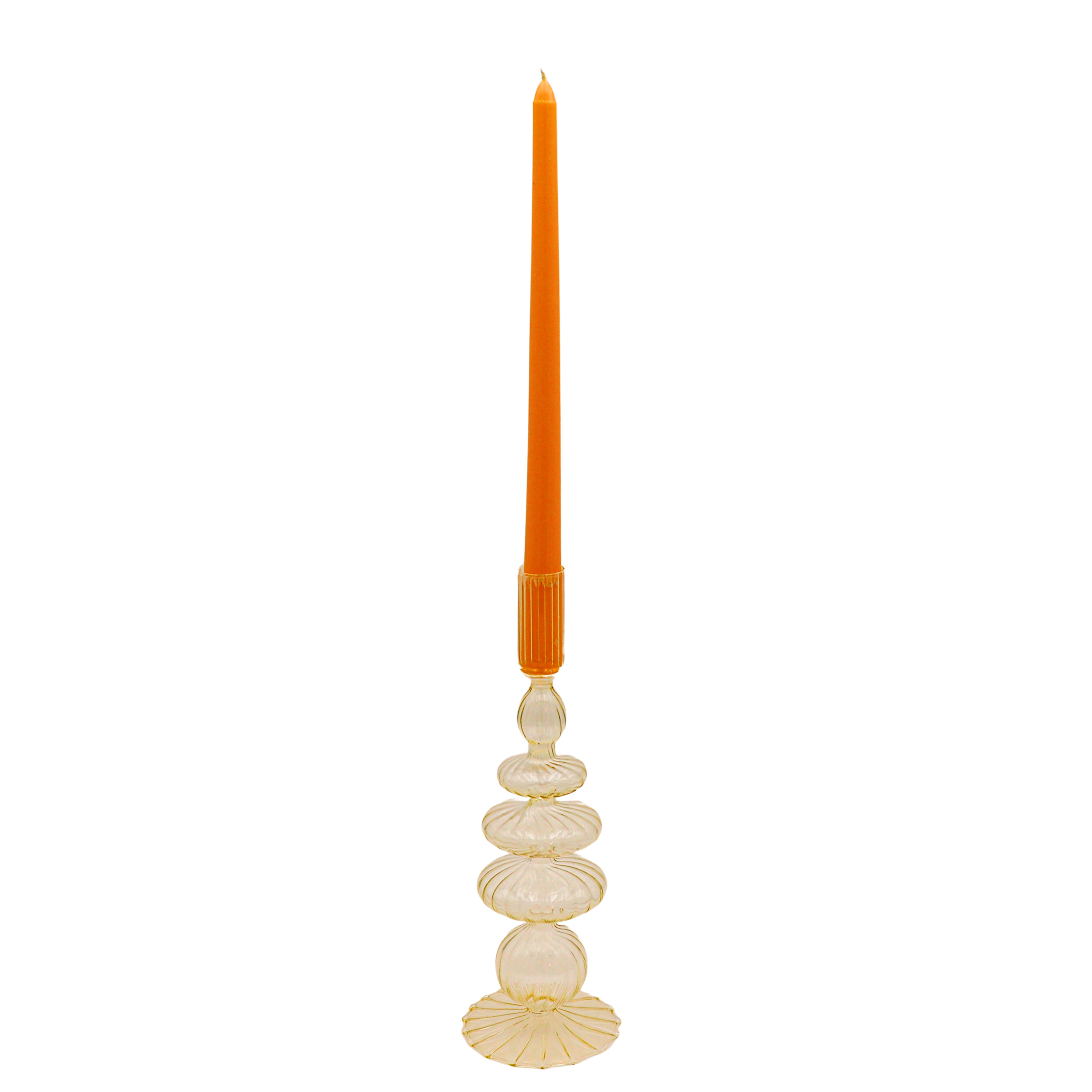 Ribbed Glass Candle Holder in Buttercream Yellow (Set of 2)