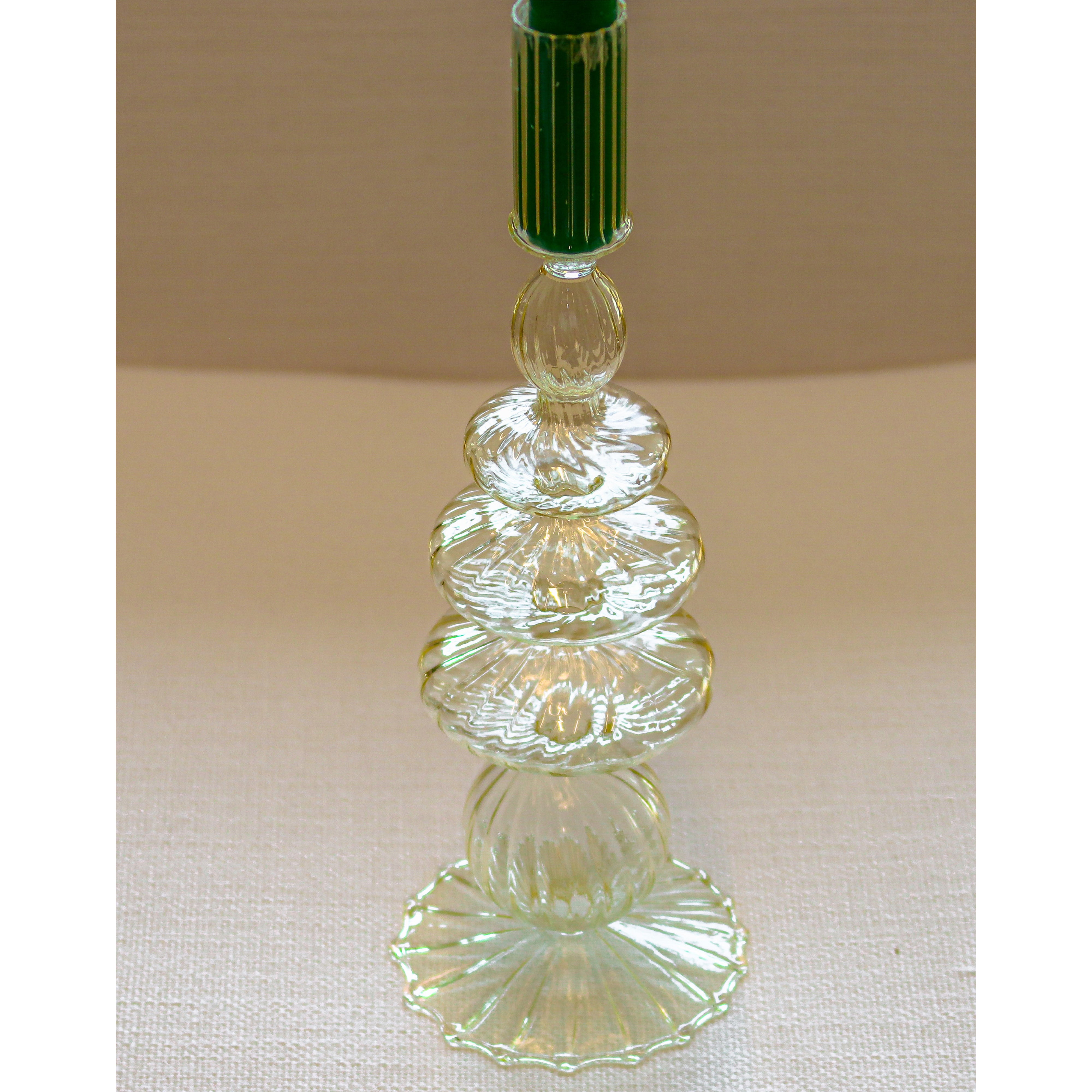 Ribbed Glass Candle Holder in Buttercream Yellow (Set of 2)
