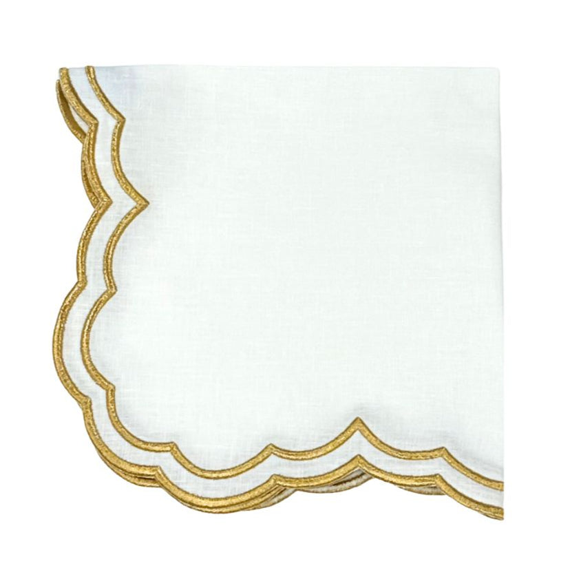 100% Linen - Studio Collection: Lillian Napkin - White/Gold (Set of 4)