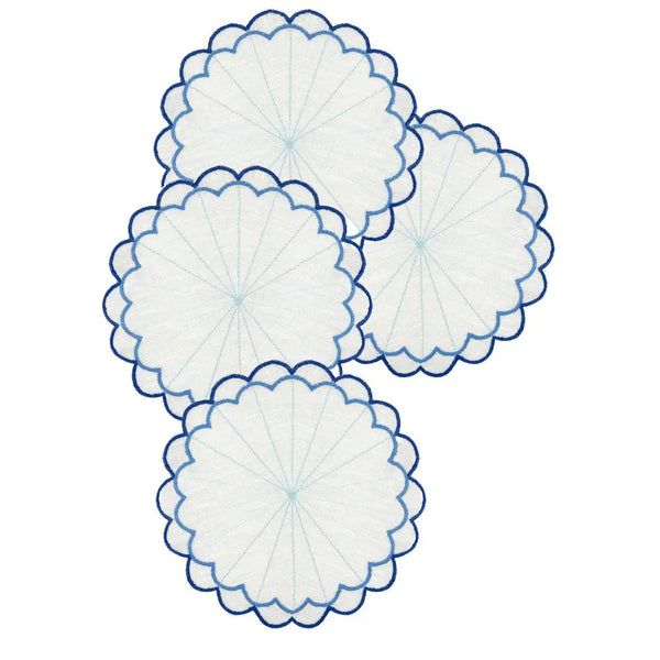 Los Encajeros Escamas Embroidered Linen Coaster in Blue (Set of 4) - The Mayfair Hall
