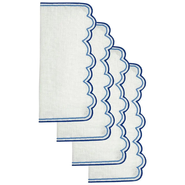 Los Encajeros Escamas Embroidered Linen Cocktail Napkin in Blue (Set of 4) - The Mayfair Hall