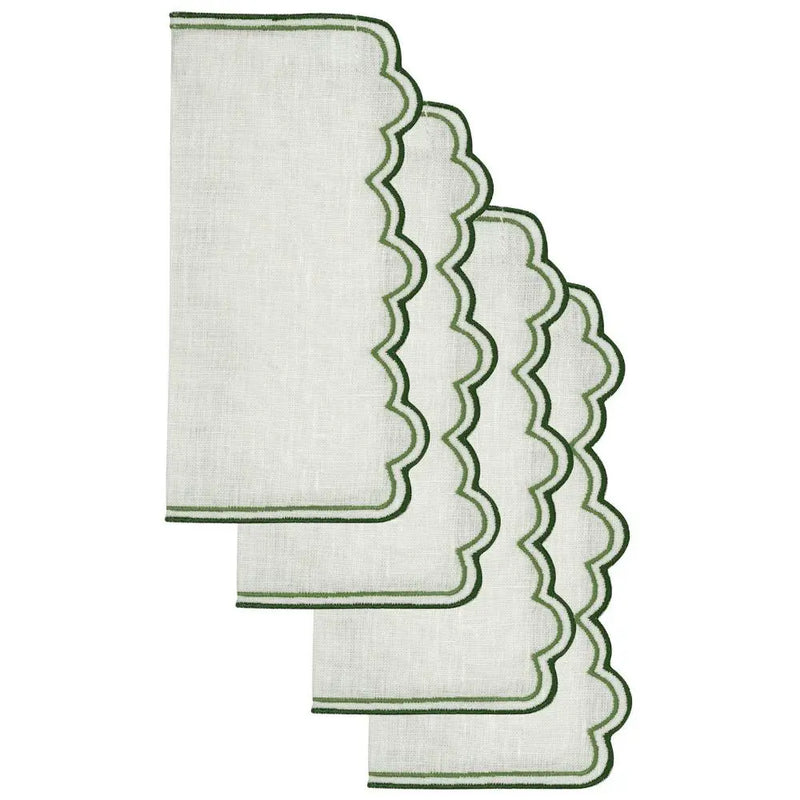 Los Encajeros Escamas Embroidered Linen Cocktail Napkin in Green (Set of 4) - The Mayfair Hall