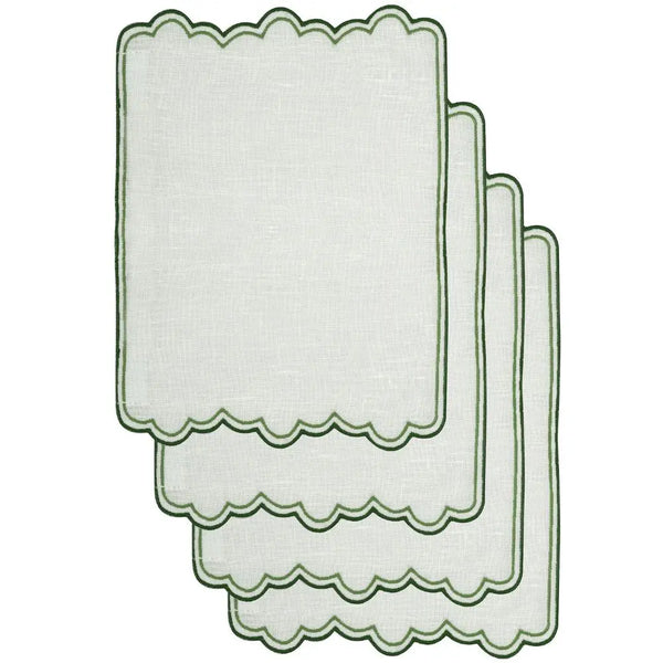 Los Encajeros Escamas Embroidered Linen Cocktail Napkin in Green (Set of 4) - The Mayfair Hall