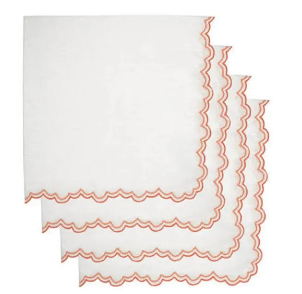 Los Encajeros Escamas Embroidered Linen Dinner Napkin in Coral (Set of 4) - The Mayfair Hall
