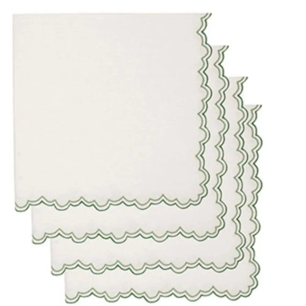 Los Encajeros Escamas Embroidered Linen Dinner Napkin in Green (Set of 4) - The Mayfair Hall