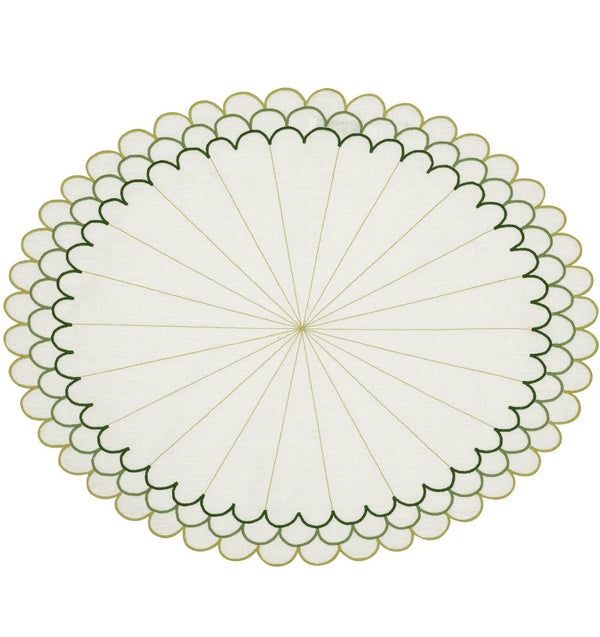 Los Encajeros Escamas Embroidered Linen Placemat in Green (Set of 4) - The Mayfair Hall