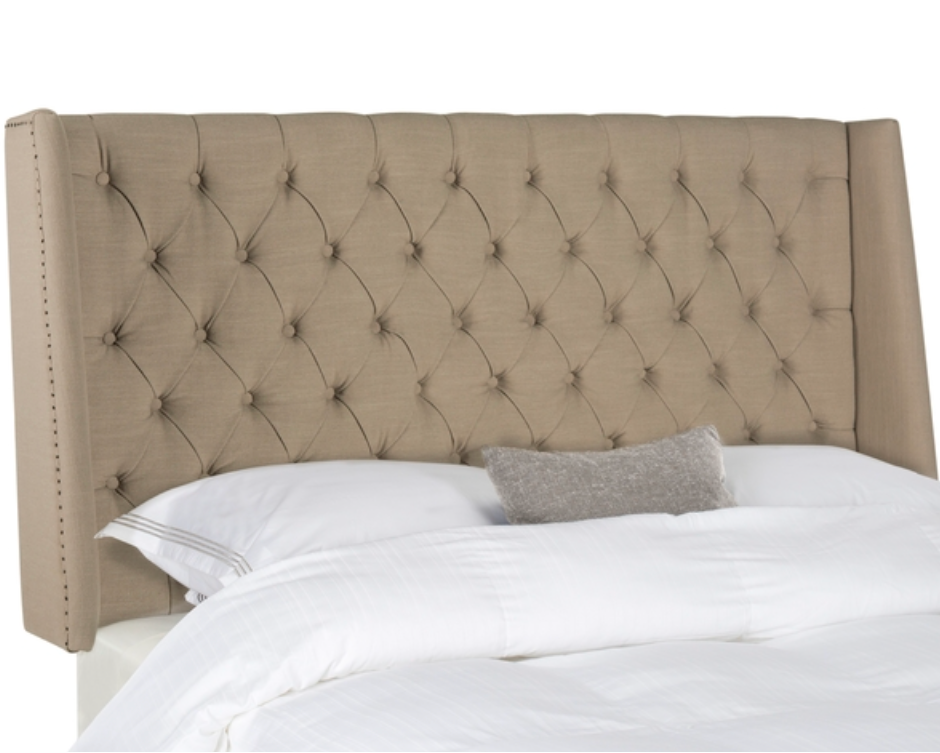 London Taupe Tufted Linen Headboard with Flat Nail Heads