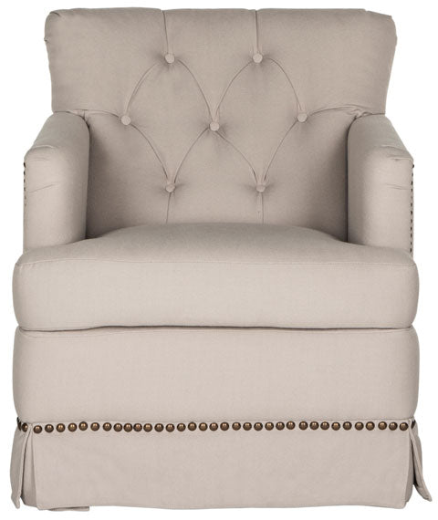 Millicent Taupe Swivel Accent Chair - Brass Nail Heads - The Mayfair Hall