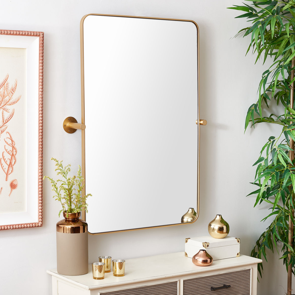 Delinah Iron Mirror in Brass — 24″