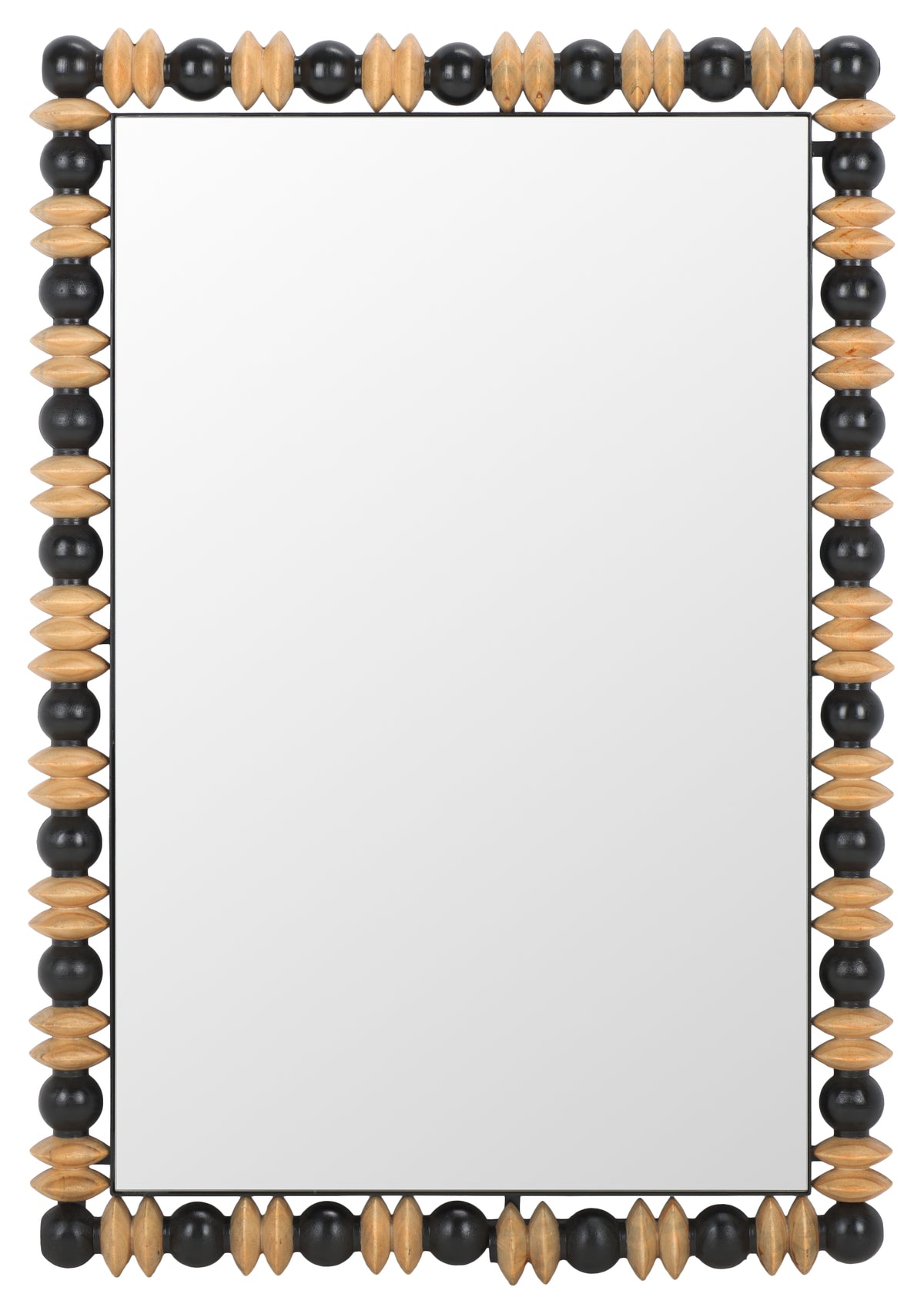 Azaria Pinewood and Metal Mirror in Black and Natural — 24.6″