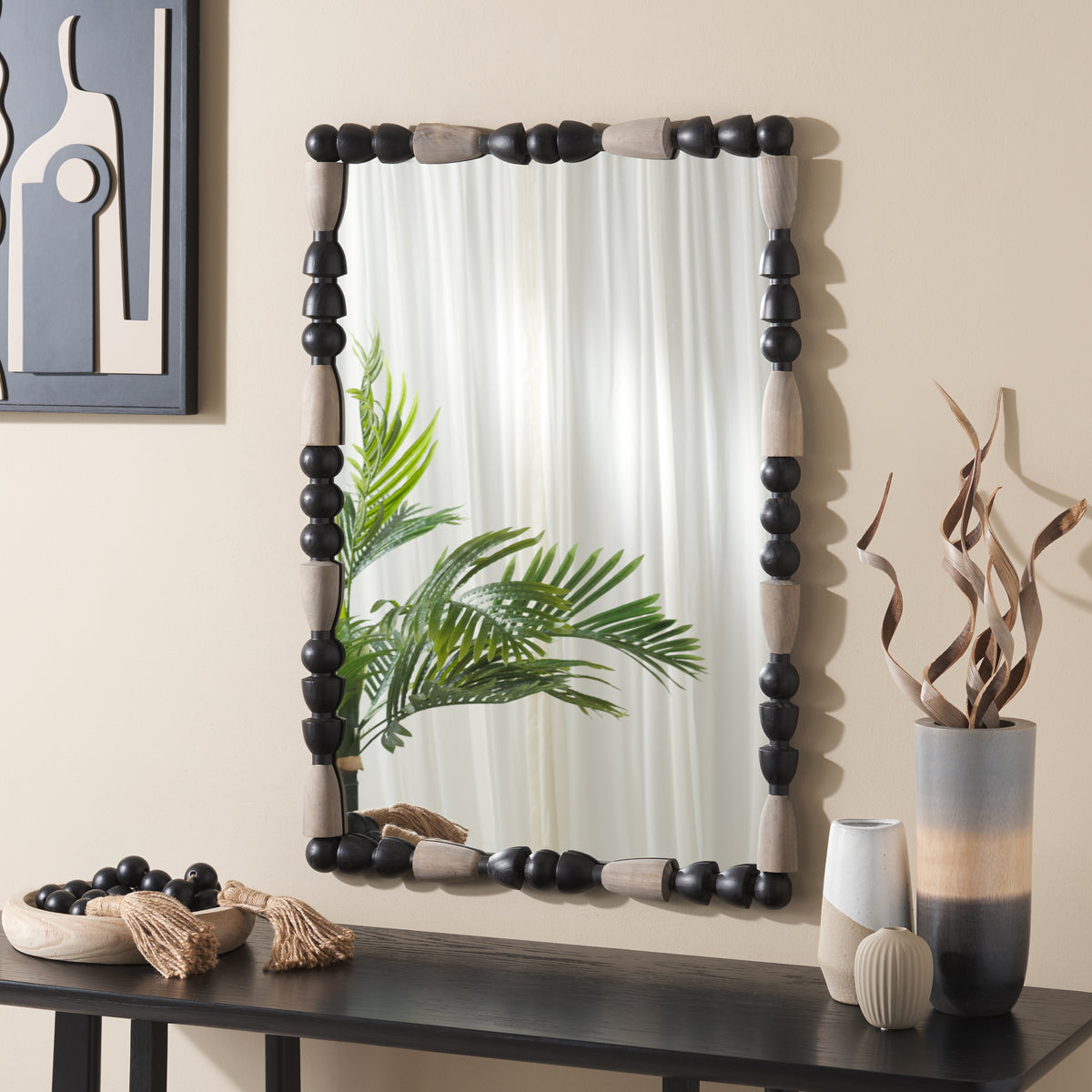 Gabbhi Pinewood and Metal Mirror in Gray and Black — 24.8″
