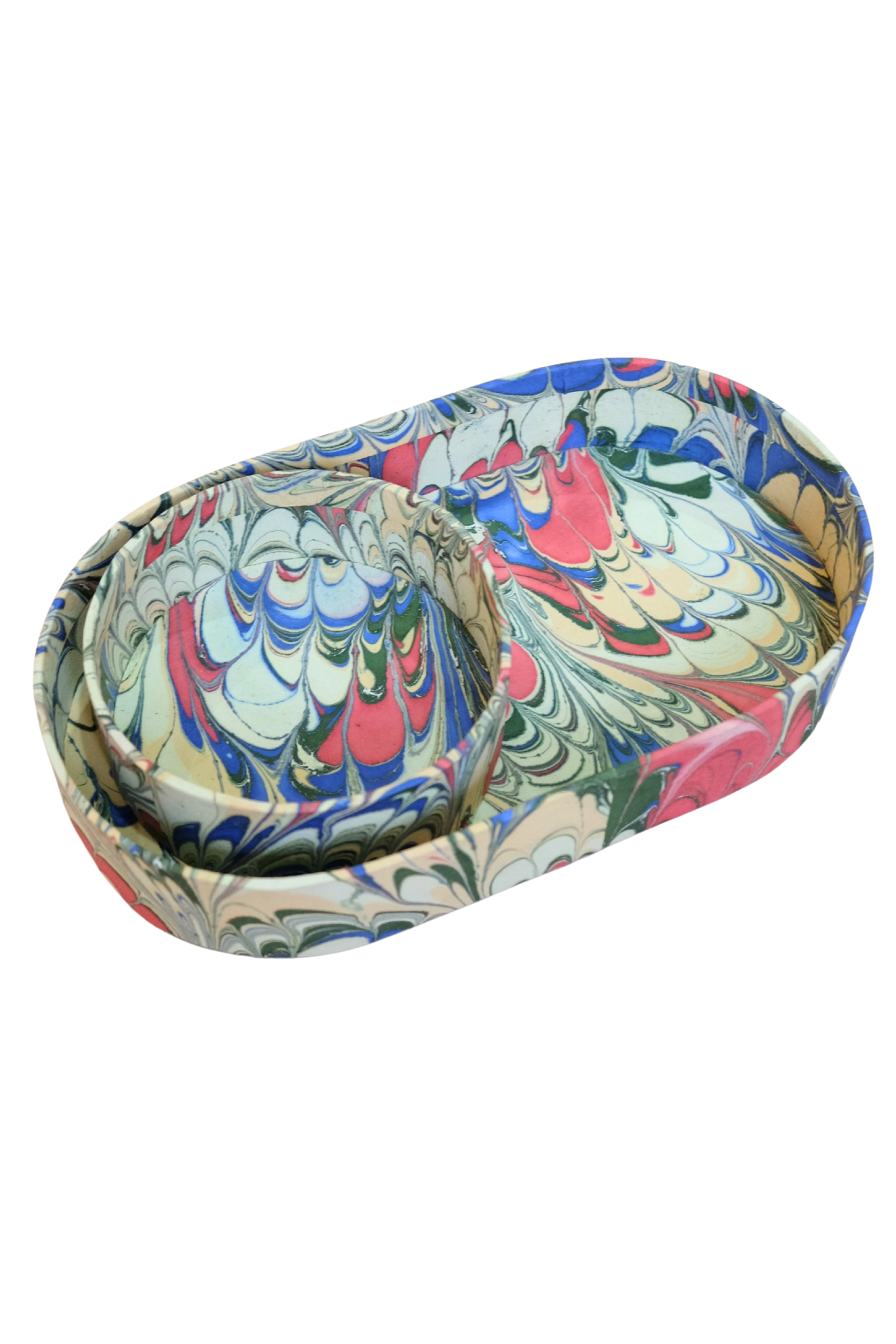 Nesting Hand-Marbled Oval Desk Tray Set in Multicolor