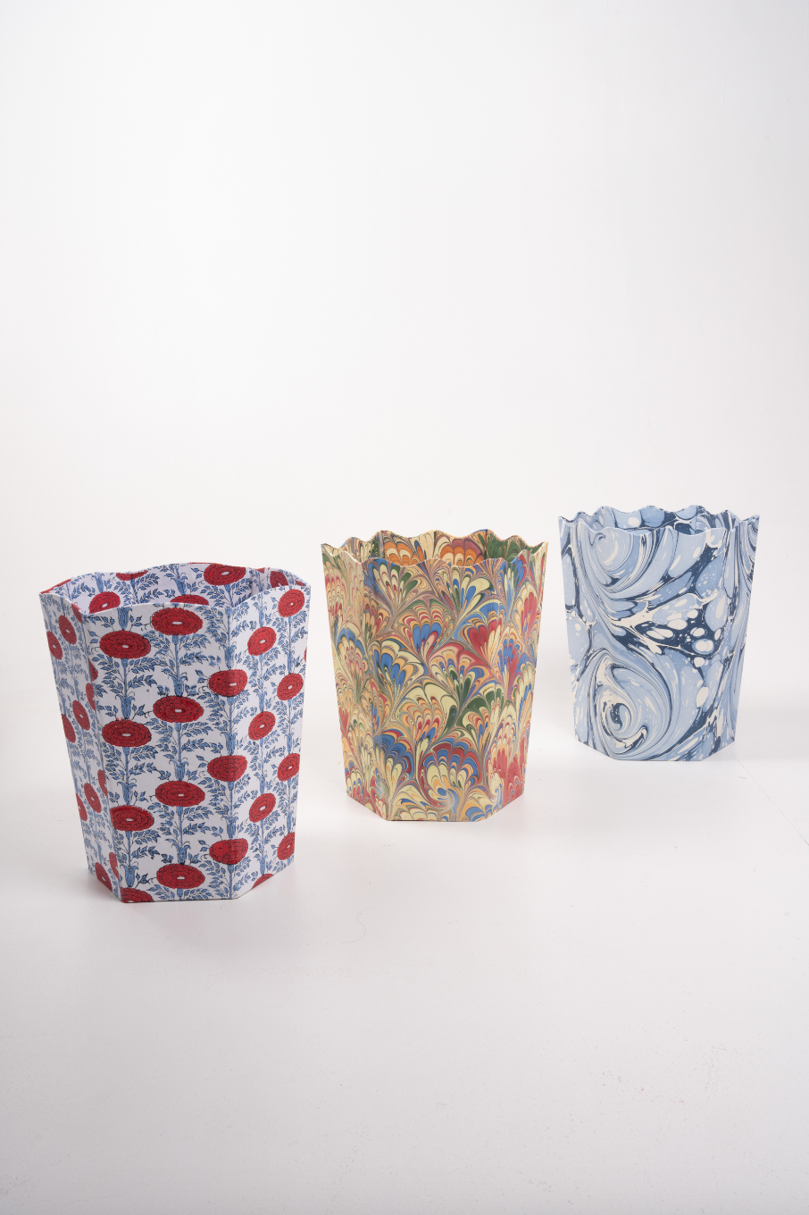 Blockprint Scallop Waste Bin / Storage Bin in Araminta