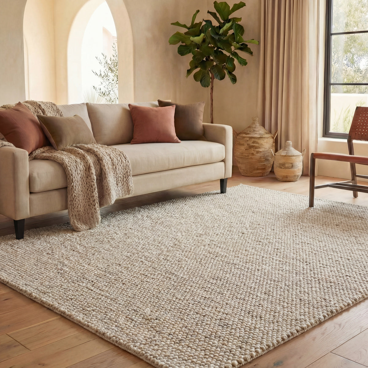 Natura Coastal Handwoven Area Rug in Gray and Ivory