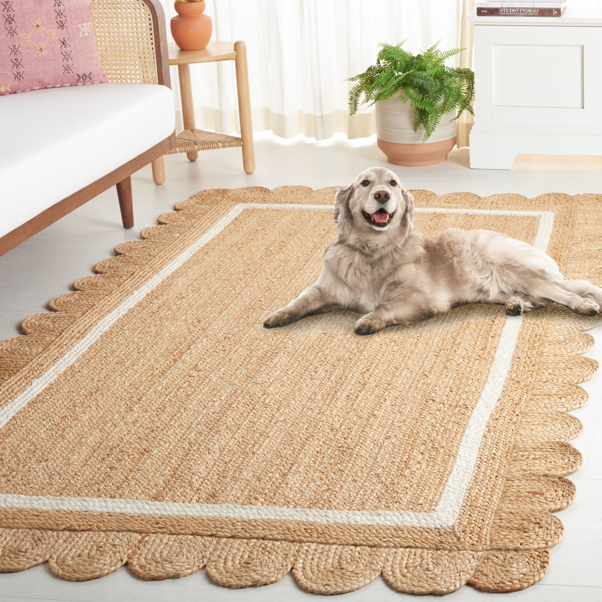 Natural Farmhouse Flat Weave Area Rug in Natural and Ivory