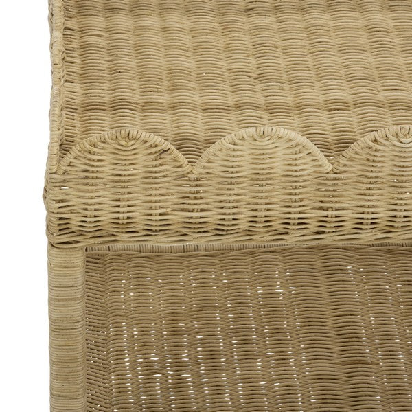 Erna Scallop Rattan Nightstand with 1 Shelf in Natural White