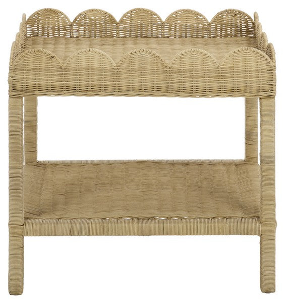 Erna Scallop Rattan Nightstand with 1 Shelf in Natural White