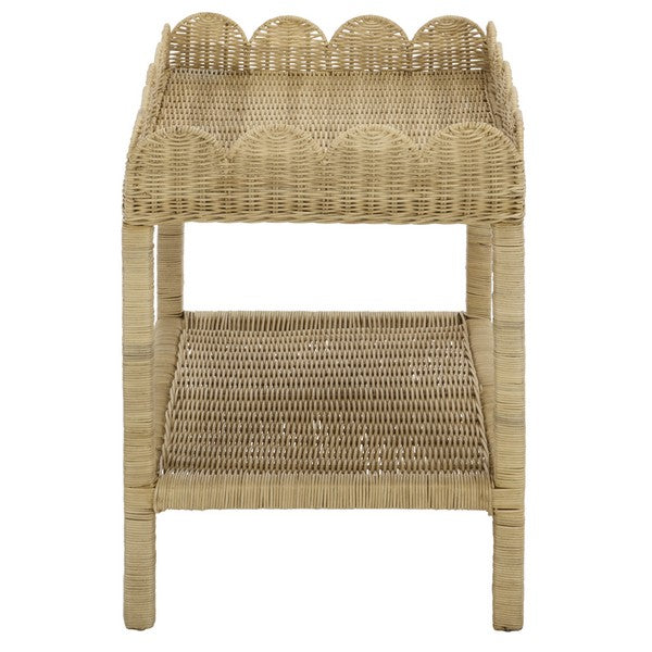 Erna Scallop Rattan Nightstand with 1 Shelf in Natural White