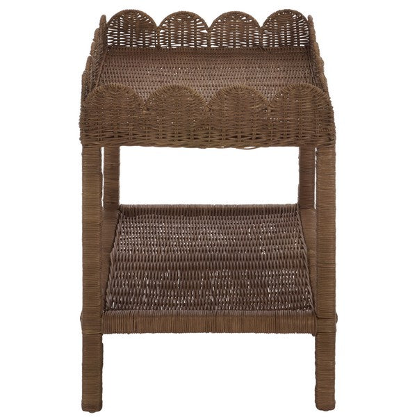 Erna Scallop Rattan Nightstand with 1 Shelf in Brown