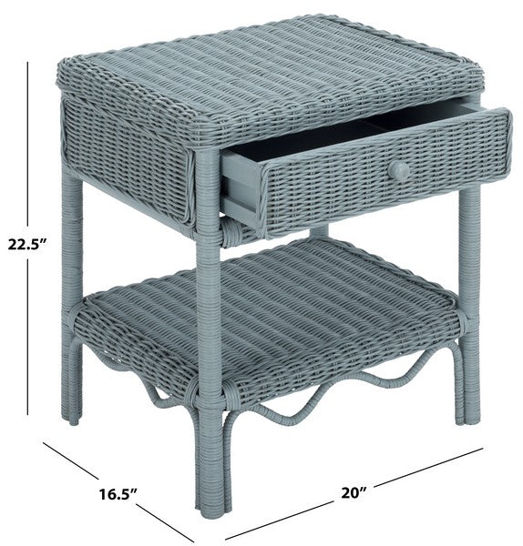 Priore Rattan Nightstand with 1 Shelf and 1 Drawer in Light Blue