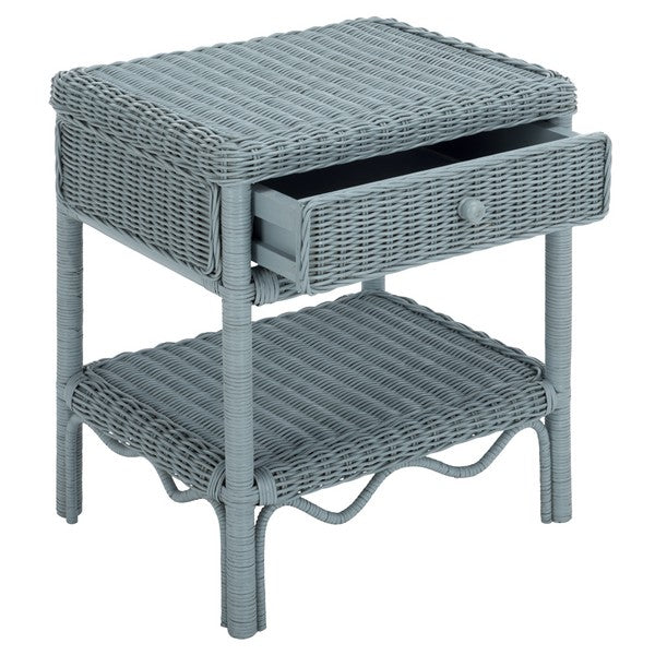 Priore Rattan Nightstand with 1 Shelf and 1 Drawer in Light Blue