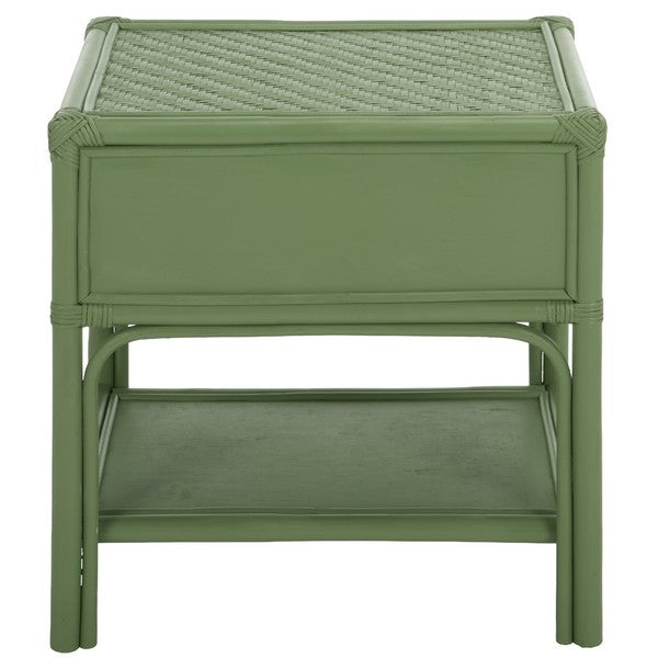 Payton Rattan Nightstand with 1 Shelf and 1 Drawer in Light Green