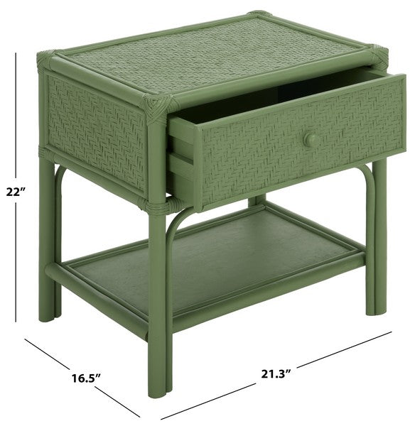 Payton Rattan Nightstand with 1 Shelf and 1 Drawer in Light Green