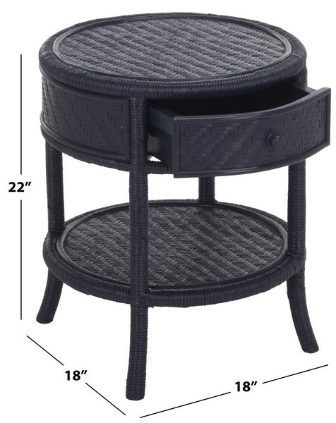 Ashtin Rattan Nightstand with 1 Shelf and 1 Drawer in Navy