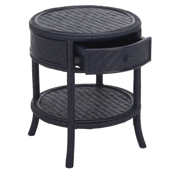 Ashtin Rattan Nightstand with 1 Shelf and 1 Drawer in Navy