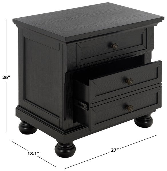 Arshia Wood Nightstand with 2 Drawer in Black