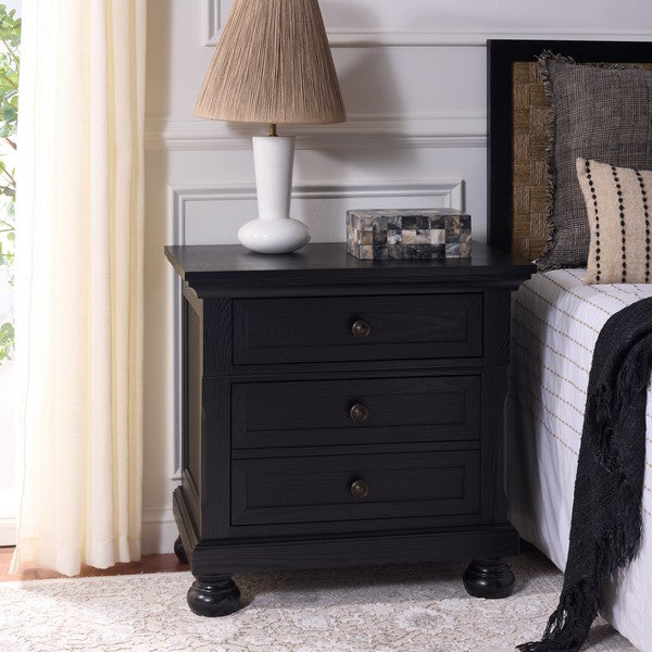 Arshia Wood Nightstand with 2 Drawer in Black