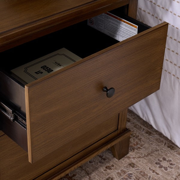 Dorcey Wood Nightstand with 2 Drawer in Walnut