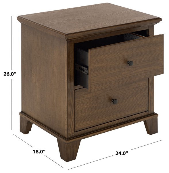 Dorcey Wood Nightstand with 2 Drawer in Walnut