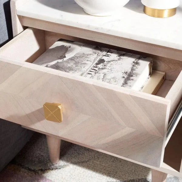 Safavieh Tahseen Acacia Wood Nightstand in White Wash with Drawer and Shelf