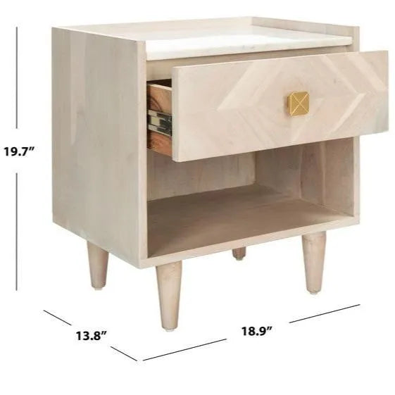 Safavieh Tahseen Acacia Wood Nightstand in White Wash with Drawer and Shelf