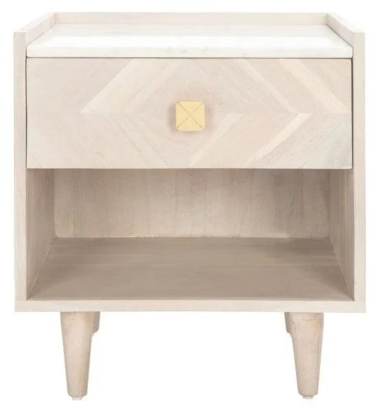 Safavieh Tahseen Acacia Wood Nightstand in White Wash with Drawer and Shelf