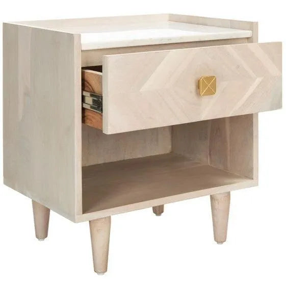 Safavieh Tahseen Acacia Wood Nightstand in White Wash with Drawer and Shelf