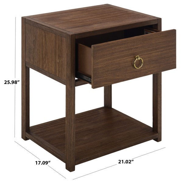 Sadie Wood Nightstand with 1 Drawer and 1 Shelf in Honey Brown