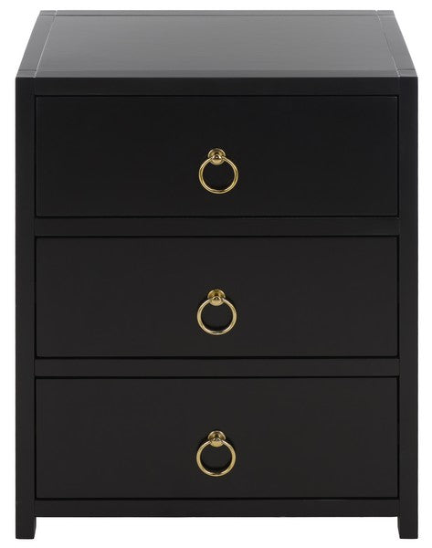 Sadie Wood Nightstand with 3 Drawer in Black