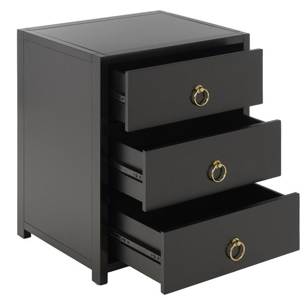 Sadie Wood Nightstand with 3 Drawer in Black